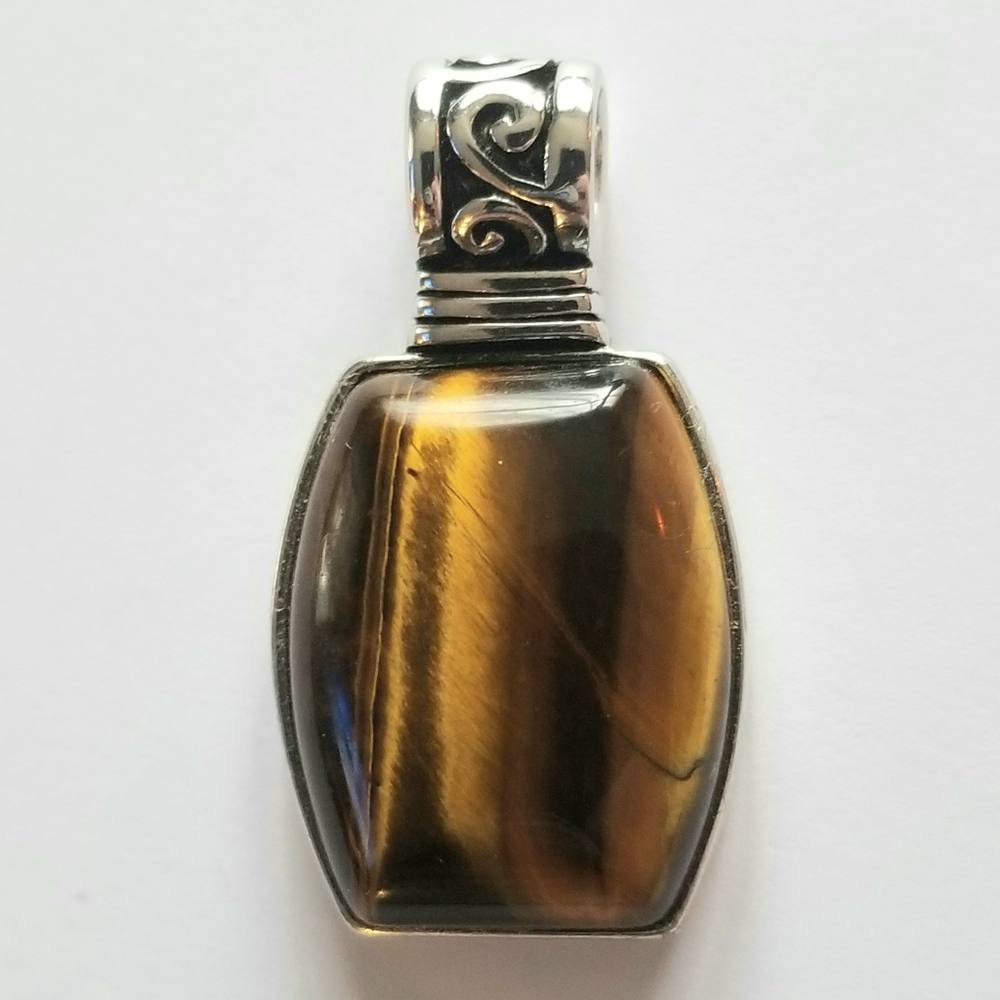 Lia Sophia Tiger Eye stone pendant silver tone boho brown bohemian